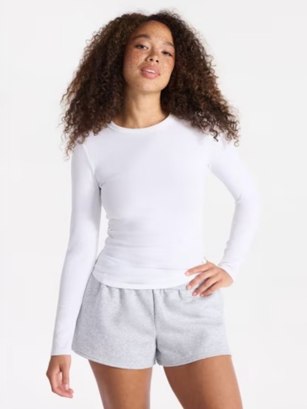 No Boundaries Ribbed Crewneck Tee with Long Sleeves, Women's